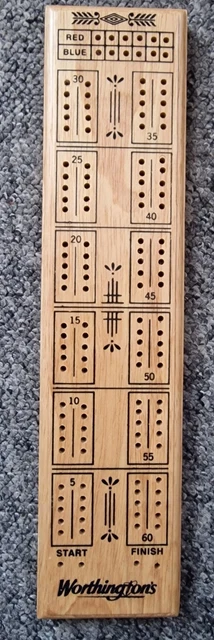 Vintage Worthington's Beer Wooden Cribbage / Crib Board Unused, Missing One Peg