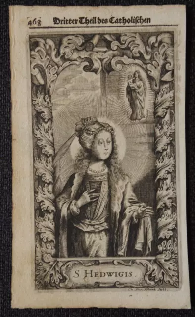 Heiligenbild  HEDWIG   Kupferstich  holy card  santino  17.Jh.  gravure  #186