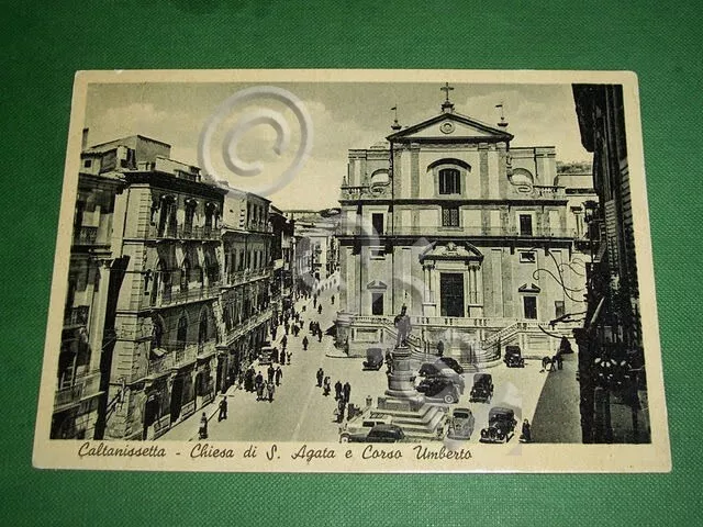 Cartolina Caltanissetta - Chiesa di S. Agata e Corso Umberto 1940 ca.