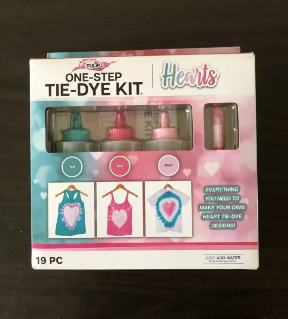 Nuevo en paquete Tulipán Corazones Un Paso Tie-Dye Kit Artesanal 19 Piezas Ropa