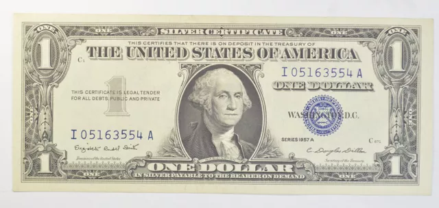 1957 $1 Uncirculated Dollar Bill Silver Certificate Currency Blue Seal