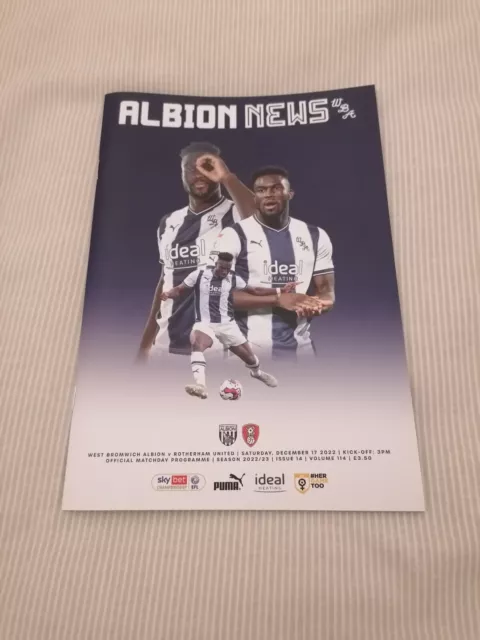 Wba. West Brom. West Bromwich Albion V Rotherham United . 17/12/22. Mint.