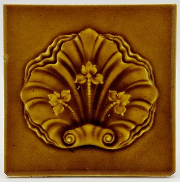 Antique Fireplace Tile Art Nouveau Majolica Tile Henry Richards 1906 AE1