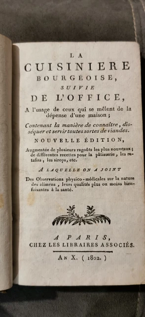 Livre Ancien : La Cuisinière Bourgeoise – Édition Du XVIIIème Siècle – Rare