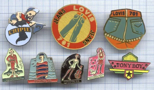 Lot Pin's marques vêtements JEAN'S LOVIS 701 TONY BOY CHIPIE DOROTHEE BIS FRANCE