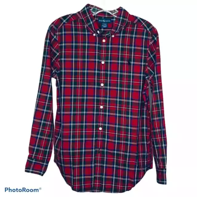 Ralph Lauren Boy's Red Plaid Collared Shirt Button-Down Size L 14-16