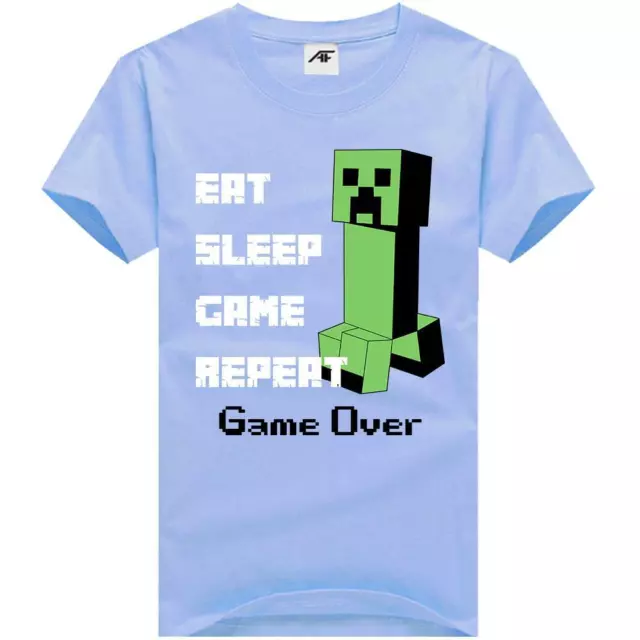 Kids Eat Sleep Game Repeat Print T Shirt Top Tees Mens Gaming 100% Cotton Shirt