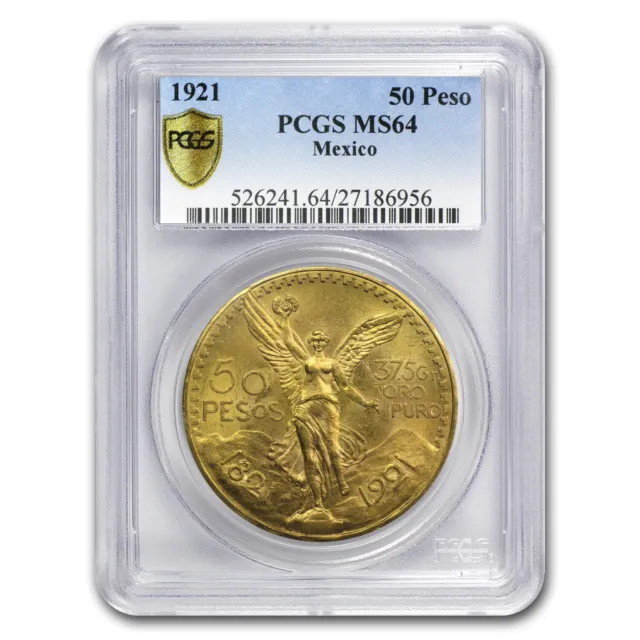1921 Mexico Gold 50 Pesos MS-64 PCGS