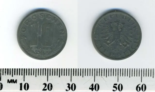 Austria 1948 - 10 Groschen Zinc Coin - Imperial Eagle with Austrian shield 3