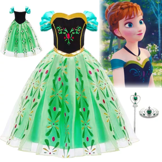 Kids Girls Fancy Dress Up Princess Frozen Queen Anna Cosplay Party Costume Gifts