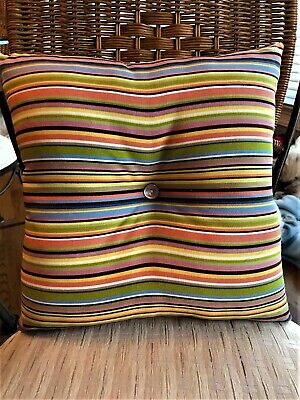 Longaberger Homestead pillow, 12" overstuffed, Summertime stripe, Cute Button