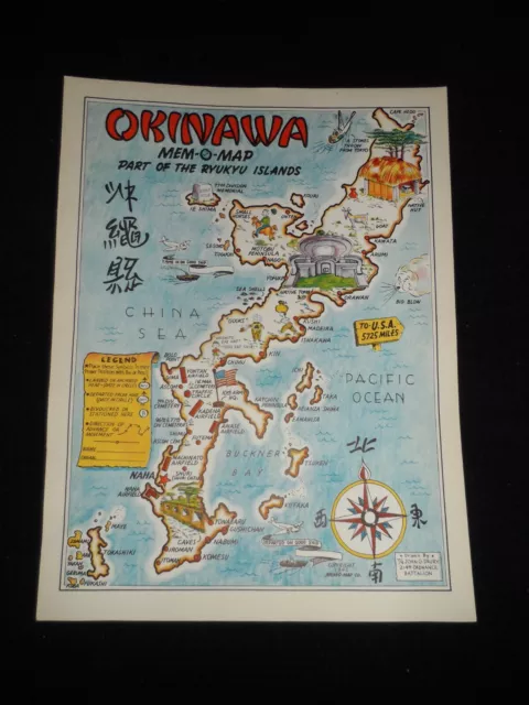 Original Vintage Okinawa Mem-O-Map 1945 by John Drury 214th Ordnance Battalion