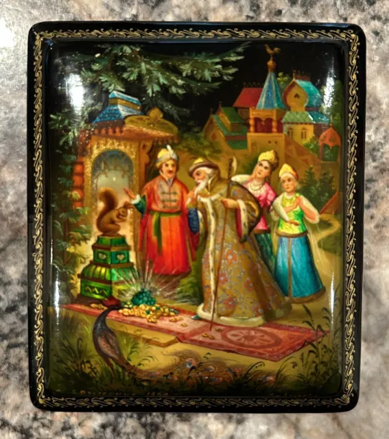 Beautiful Fedoskino Russian Hand Painted Lacquer Box “The Magic Squirrel”