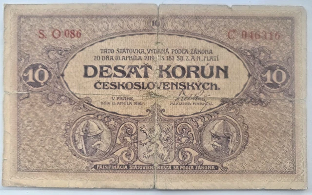 Czechoslovakia 10 korun 1919 banknote desat korun rare! P# 8b Alphonse Mucha