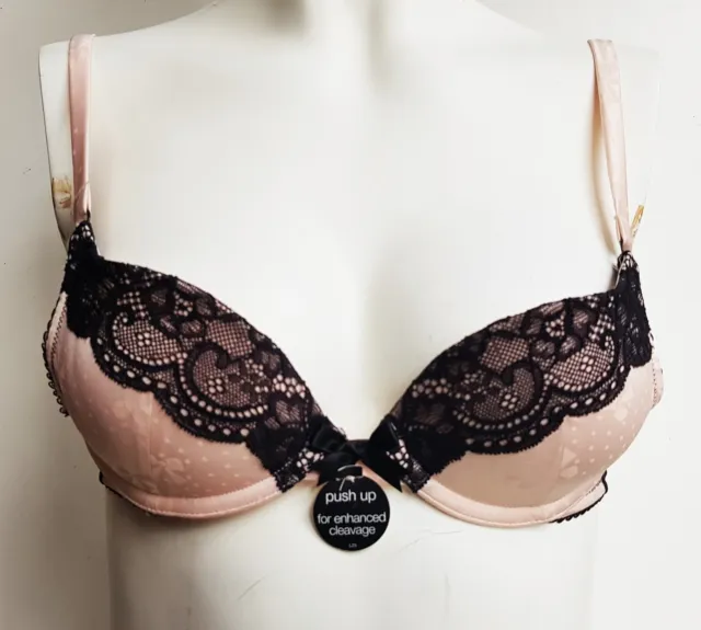 STUNNING! M&S LIMITED Push Up BRA Nude Satin Black Lace 32A £19.50 Womens ms m