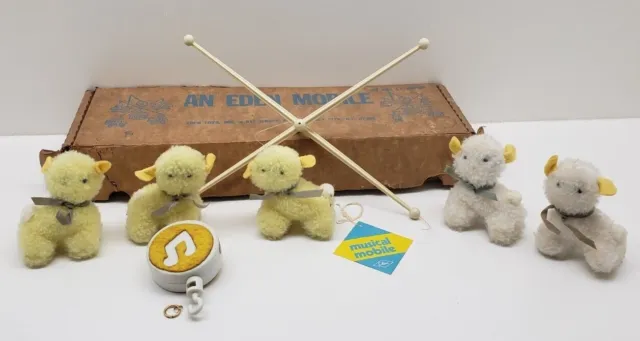 Vintage AN EDEN TOYS CRIB MOBILE Sheep Animals Musical Wind Up 80s