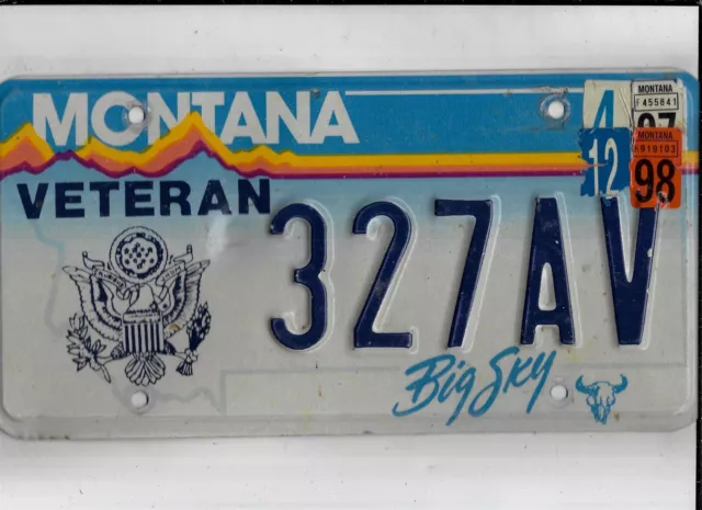 MONTANA 1998 license plate "327AV" ***ARMY VETERAN***.