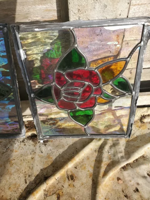 STAINED GLASS FRONT DOOR ANTIQUE PERIOD ART DECO 20s 30s LEADED left @right