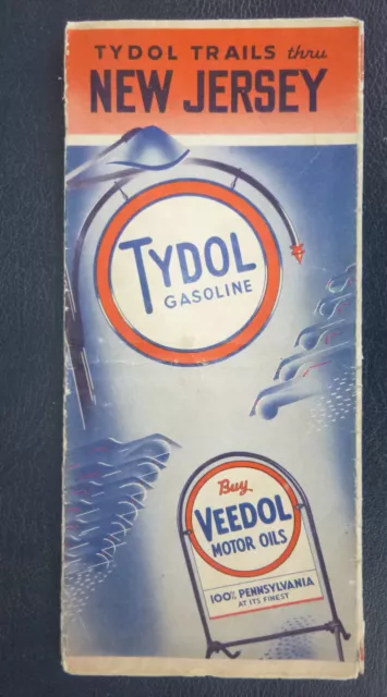 1939 New Jersey road map Tydol  Flying A  oil  gas