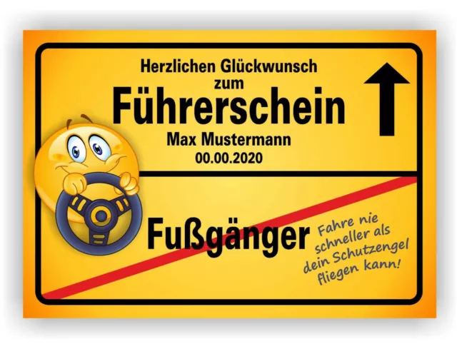 ORTSSCHILD FÜHRERSCHEIN BESTANDEN Führerscheinprüfung Geschenk  personalisiert EUR 4,50 - PicClick DE