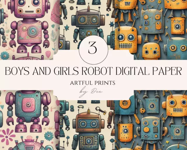 Robot pattern digital paper download| Robot images| 12x12 jpeg download| 300dpi|