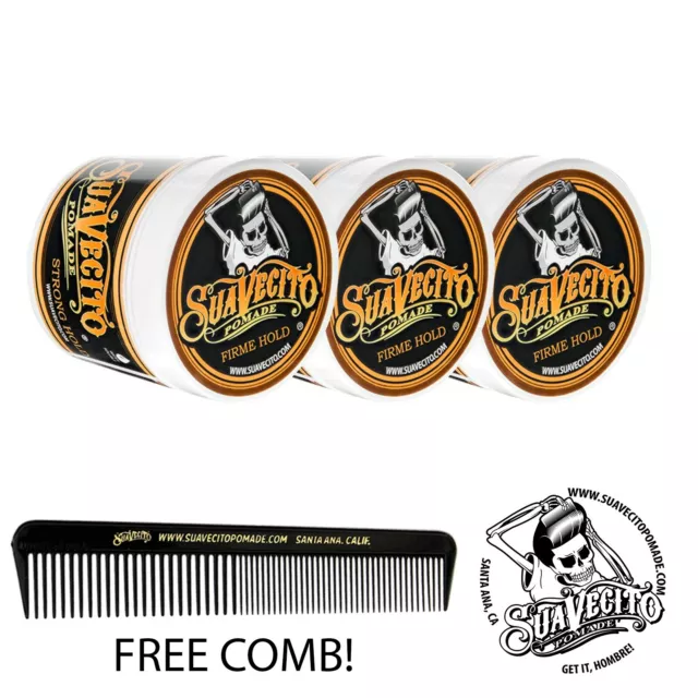 Suavecito Firme (Strong) Hold Pomade 3 Pack Bundle 4 oz. Cans