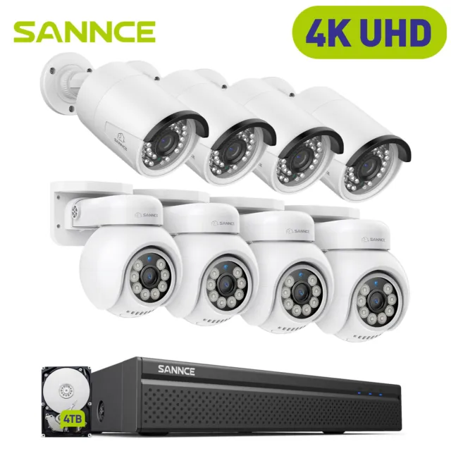 SANNCE 4K 8MP PoE Überwachungskamera Außen Set Schwenkbar PT Cam 2-Wege-Audio