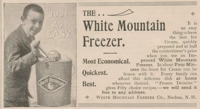 WHITE MOUNTAIN ICE Cream Freezer 1896 Nashua NH Vintage Print Ad $9.88 ...