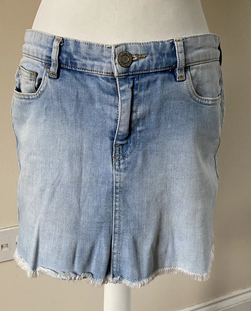 Denim Mini Skirt Size 12 Frayed hem Light wash