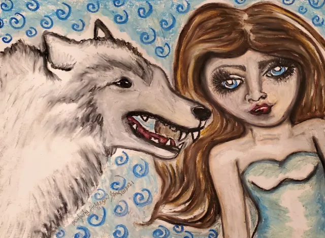 Never Cry Wolf Art Print 8 x 10 Vintage Style Artist KSams Wolves Women