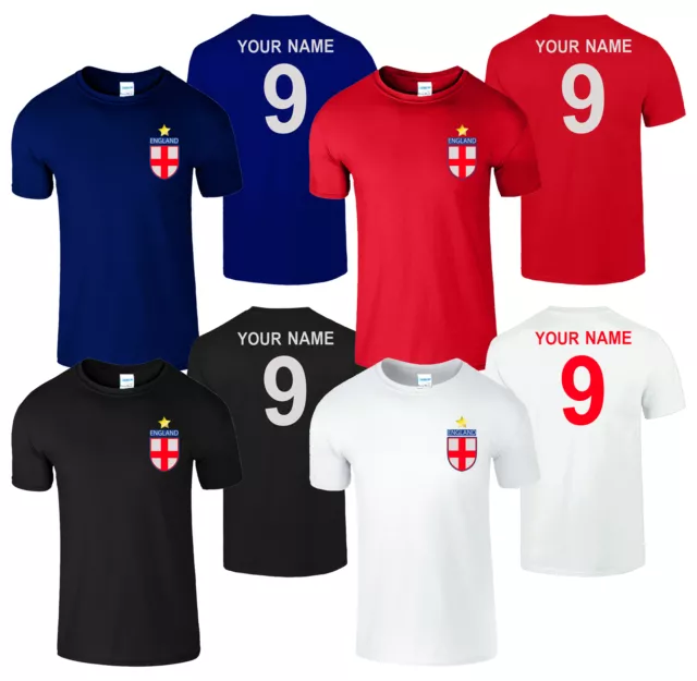 England Football Personalised Kids T Shirt Boys Girls Name Football Team Tee