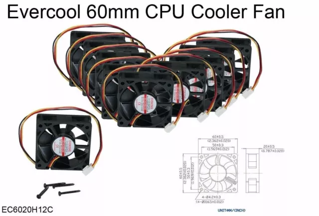 Brand NEW--(3-pcs) Evercool 60mm (2.36") BALL Bearing Cooling Fan w/Screws
