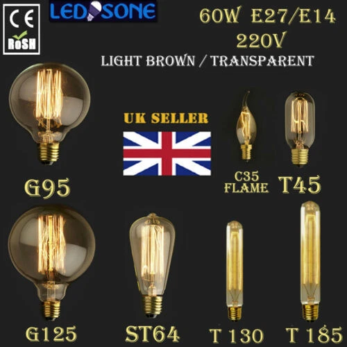 E27 E14 Schraube 60W Vintage Edison Dimmbar Glühbirne Antik Retro-Stil Filamen