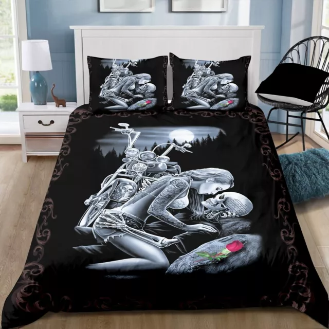 Skull Harley Quilt/Duvet/Doona Cover Set Single Double Queen King Sizes 2