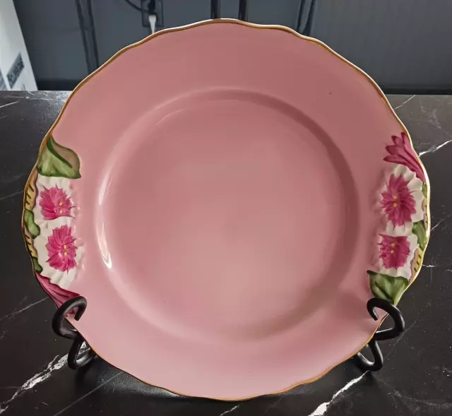 Royal Winton Pink Petunia 9" Luncheon Plate Embossed Gold Grimwades 1995 Mint