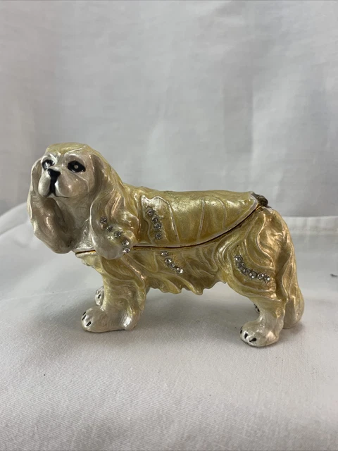 Adorable Spaniel Bejewelled Bedazzled Trinket Box