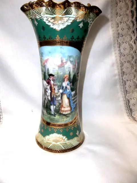 Austria Imperial Crown China Vase Courting Couple  Scene  8"