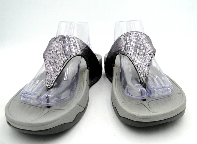 Fitflop Lulu Superglitz Womens Size 10 Silver Slip On Thong Sandals Shoes