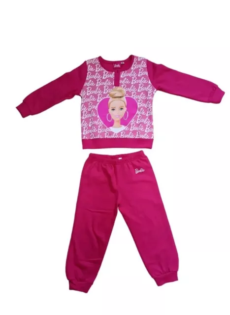 Pigiama Bimba Bambina Barbie In Caldo Cotone Manica Lunga Pantalone Lungo