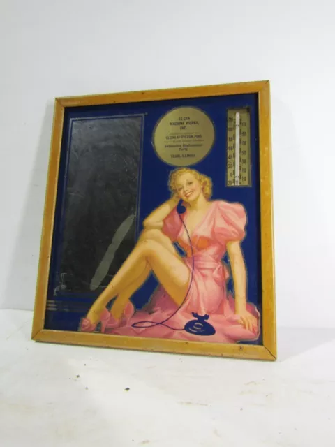 8 X 9 1/4 Inch Elgin Machine Works Advertising Lady Thermometer Mirror