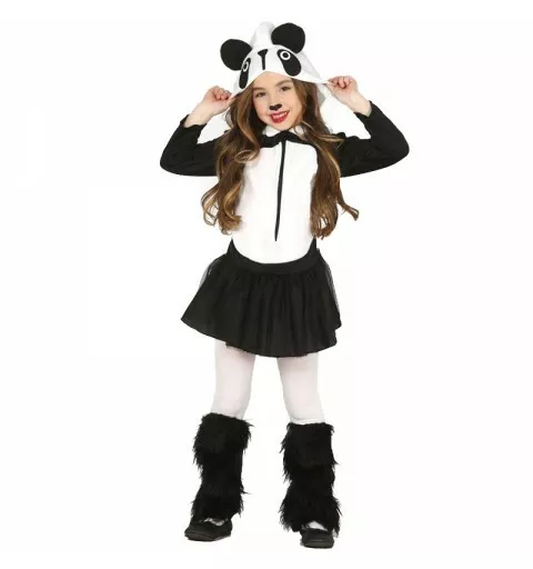 Costume Panda Bianco Nero Carnevale Vestito Guirca Bambina Animale Fantasy Bimba