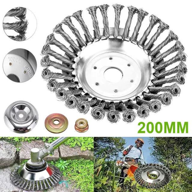 8 IN Grass Strimmer Head Knotted Wire Wheel Brush Disc Trimmer Weed Brush Head