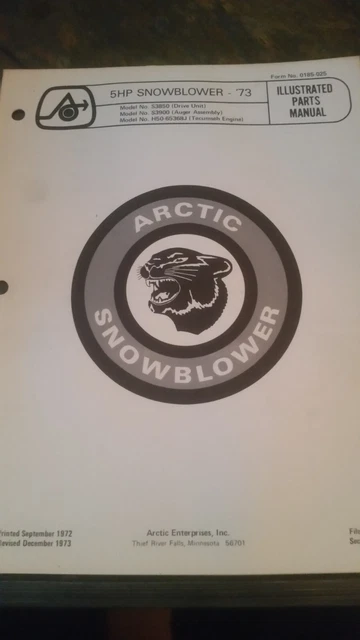 1973 Arctic Cat 5hp Snowblower Illustrated Parts Manual