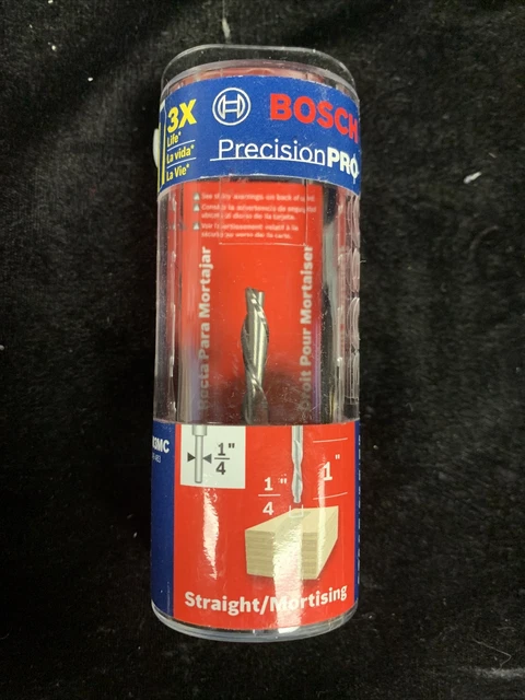 Bosch 85903MC Solid Carbide 2-Flute Downcut Spiral Bit, 1/4" x 1" Mortising