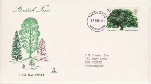GB Stamps First Day Cover Mercury British Trees, Horse chestnut, conker 1974