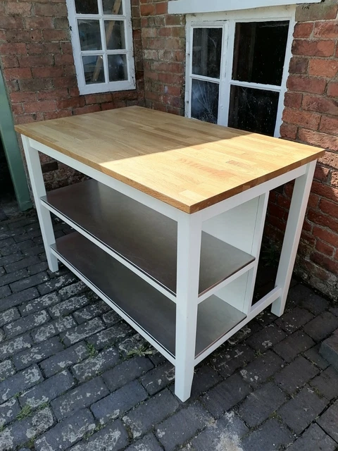 FABULOUS WHITE IKEA Kitchen Island / Breakfast Bar with Stainless Steel