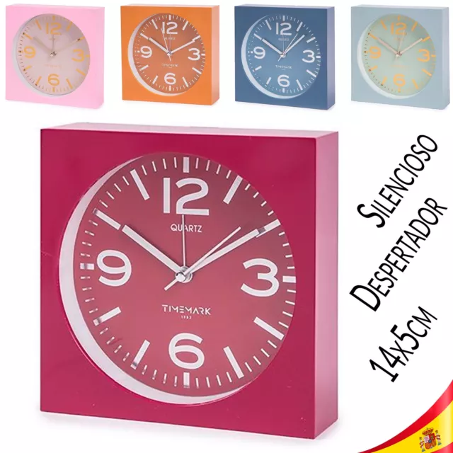 Reloj Despertador Silencioso Sobremesa Escritorio o Velador VENUS 5x14cm Colores