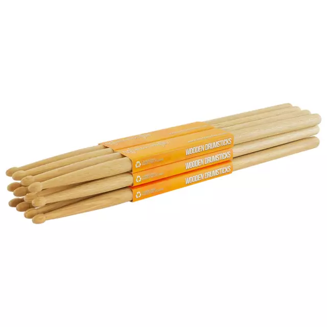 Hickory 5A Drumsticks by World Rhythm – Wood Tip 5A Drum Stick Brick - 6 Pairs