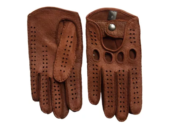 Men's Classic Peccary Driving Leather Gloves Hand sewn English Tan Cognac Black