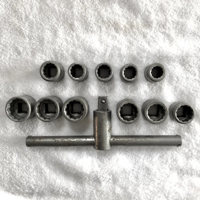 Vintage Braker Bar 1/2” Drive 11 Piece 12pt. SAE Socket Set Made USA